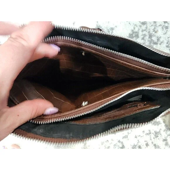 NEW Rosetti Maeve Crossbody Brown Mud Croco Hand Bag Zipper Pockets Chain Strap - Picture 6 of 9